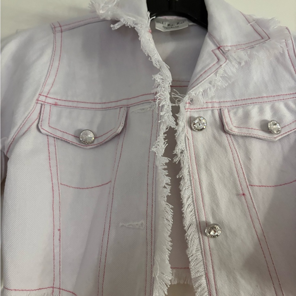 Ooh! La, La! Couture Lavender Cropped Jean Jacket with Pink Stitching - Picture 2 of 4